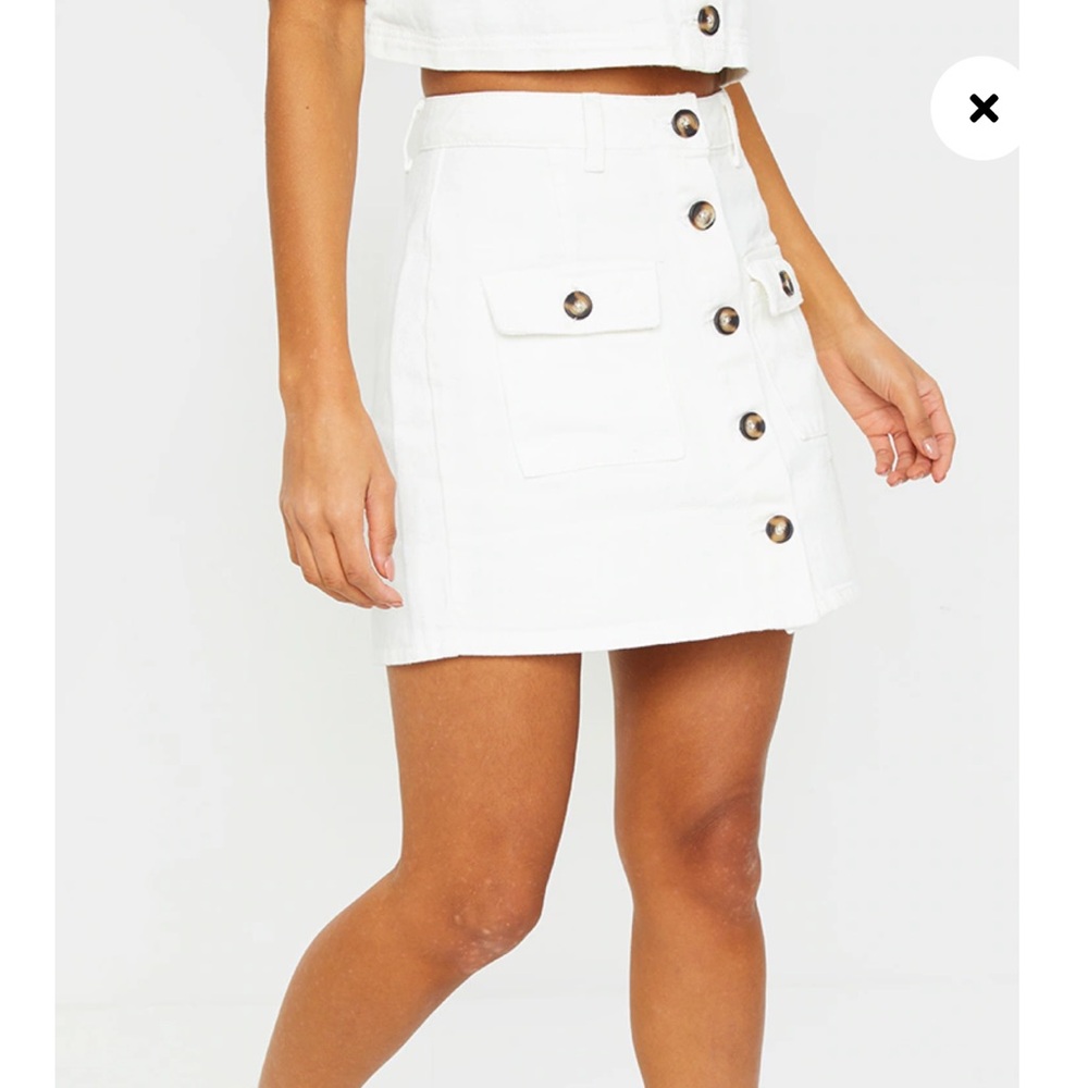 PLT White Button Up Pocket Detail Denim Mini Skirt